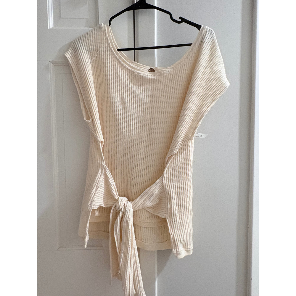 FP One Cream Waffle Knit Tie Front Top